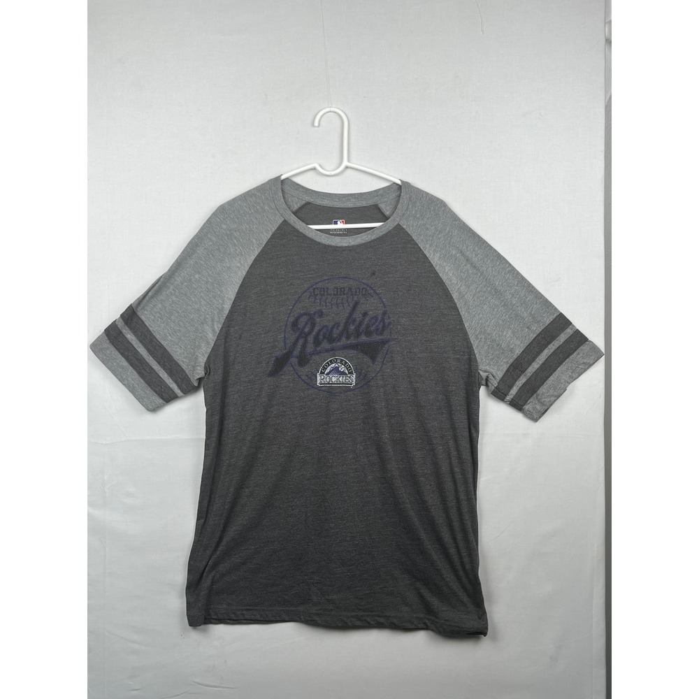 MLB Colorado Rockies T-Shirt Mens XL Raglan Short Sleeve Gray Graphic Tee